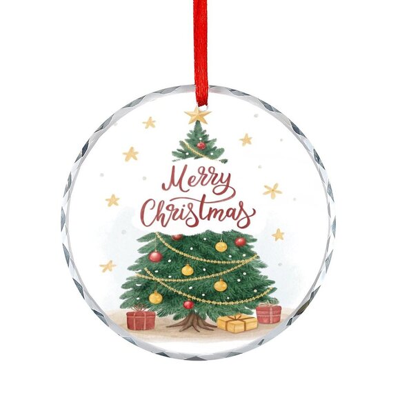 NEW -Glass Circular Ornament Pendant - Merry Christmas - Picture 2 of 9